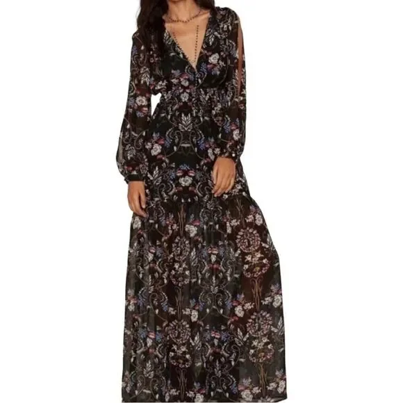 LUCCA Boho Black Floral Maxi Dress - Picture 1 of 15